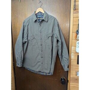 Vintage 90s Duck Head Flannel-Lined Canvas Chore Shirt Jacket - Olive Large
